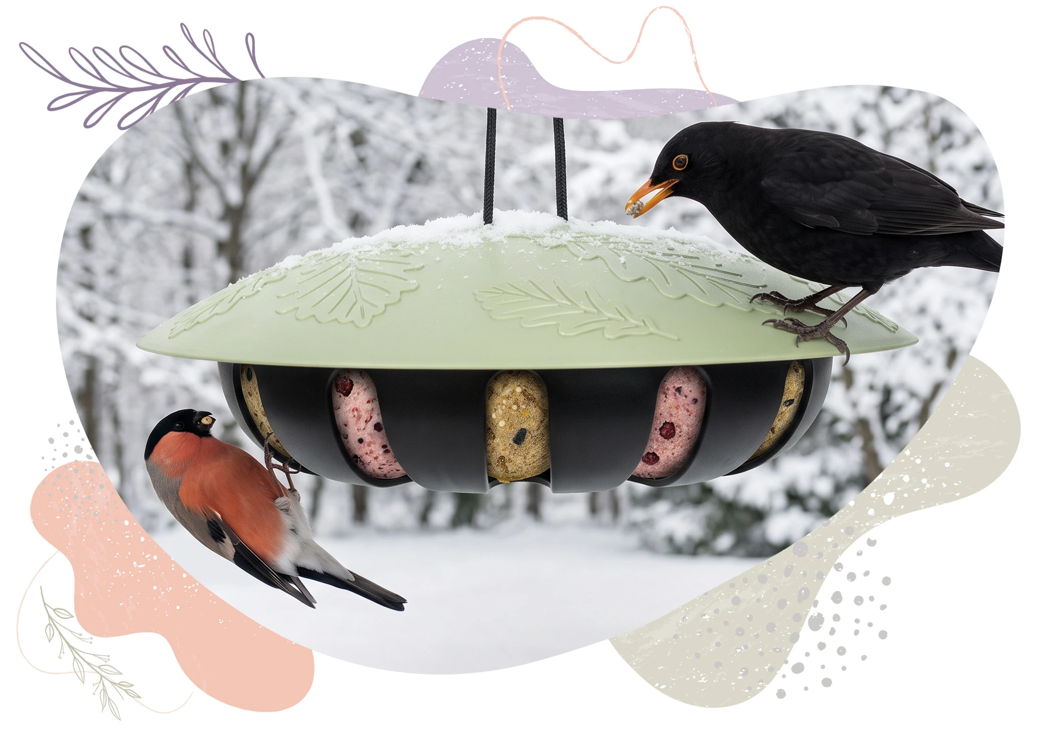 karmnik BirdFit Rondo, karmnik na kule tłuszczowe, BirdFit Rondo, karmnik 360 dla ptaków, karmnik na 6 kul tłuszczowych, kule tłuszczowe 6 szt, BirdFit Trio Smaków, kule dla ptaków 90 g, karmnik dla sikor, karmnik dla kowalików, karmnik dla dzięciołów, karmnik do ogrodu, karmnik na balkon, karma dla ptaków na zimę, zestaw do dokarmiania ptaków