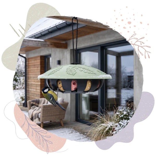Pojemny karmnik dla ptaków BirdFit Rondo + Kule tłuszczowe Premium BirdFit® Trio smaków 6 sztuk × 90g z siateczką biodegradowalną.