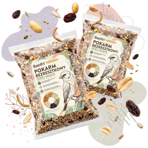 Karmnik na Okno, szybę dla ptaków BirdFit Sonata + karma bezresztkowa Premium Zero Waste BirdFit® 1kg