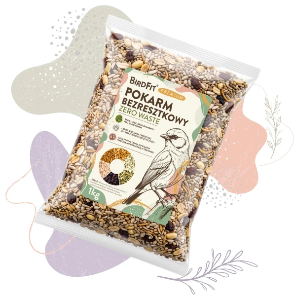 Karmnik na Okno, szybę dla ptaków BirdFit Sonata + karma bezresztkowa Premium Zero Waste BirdFit® 1kg