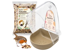 Karmnik na Okno, szybę dla ptaków BirdFit Sonata + karma bezresztkowa Premium Zero Waste BirdFit® 1kg