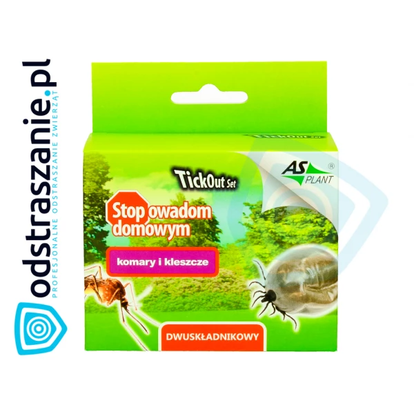 Oprysk na kleszcze, komary Aspermet i utrwalacz Tickout Set do ogrodu 2x50ml. 