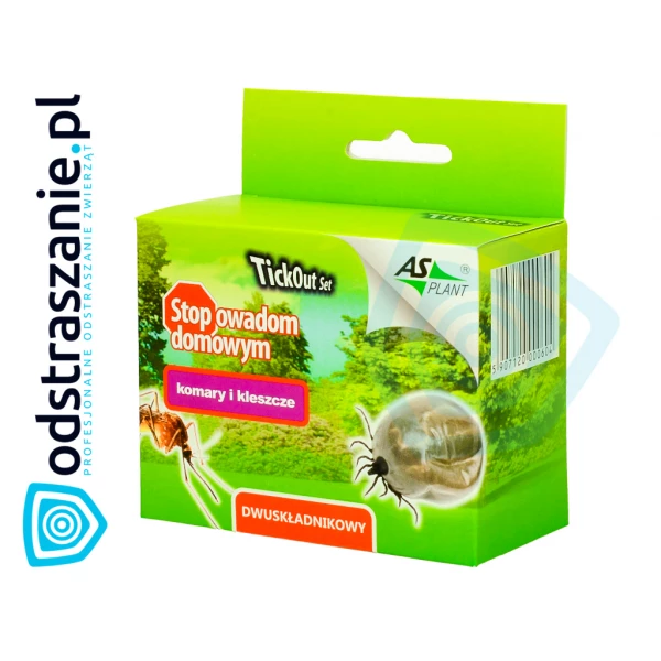 Oprysk na kleszcze, komary Aspermet i utrwalacz Tickout Set do ogrodu 2x50ml. 