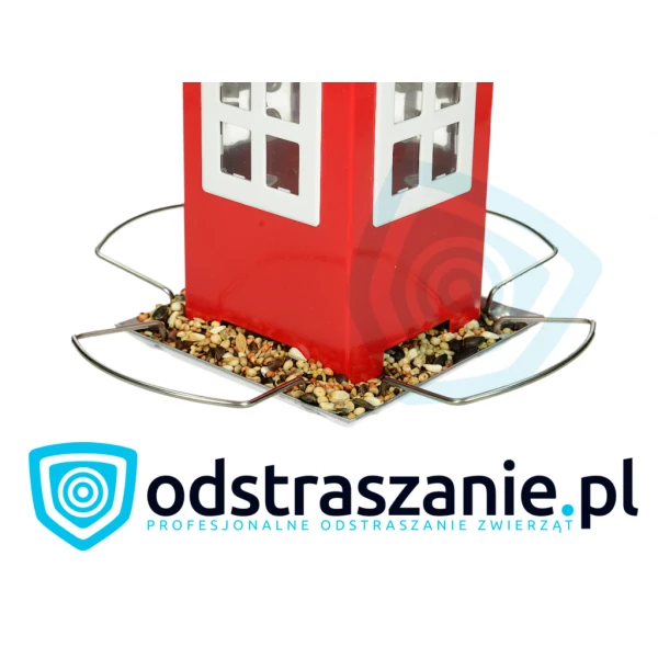 Metalowy karmnik domek dla ptaków wieszany. Czerwone karmidło dla ptaków. 