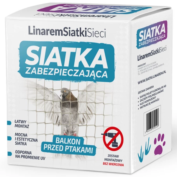  Siatka na ptaki bez wiercenia. Siatka na balkon 2x3m montaż bezinwazyjny.
