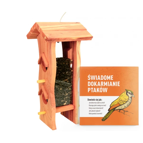 Drewniany karmnik dla ptaków do powieszenia. Karmidło dla ptaków z drewna.