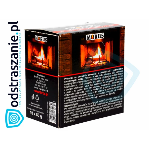 Morus do czyszczenia kominka. Preparat do wypalania sadzy z komina pieca 10x50g.