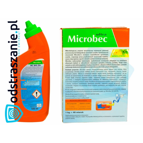 Bakterie do szamba Microbec Ultra + żel do WC z aplikatorem Microbec gratis.