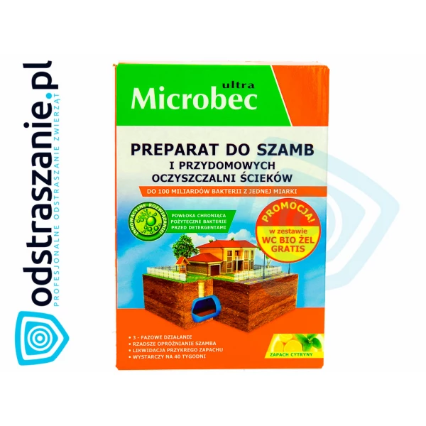 Bakterie do szamba Microbec Ultra + żel do WC z aplikatorem Microbec gratis.