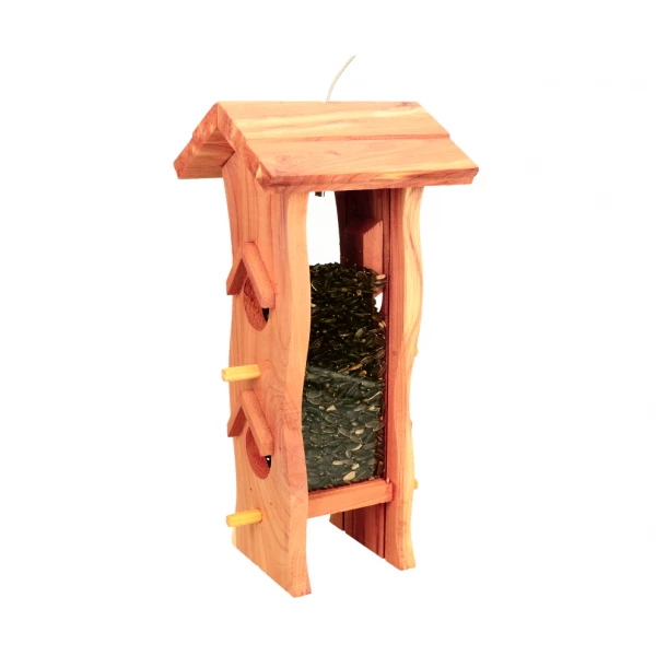 Drewniany karmnik dla ptaków do powieszenia. Karmidło dla ptaków z drewna.