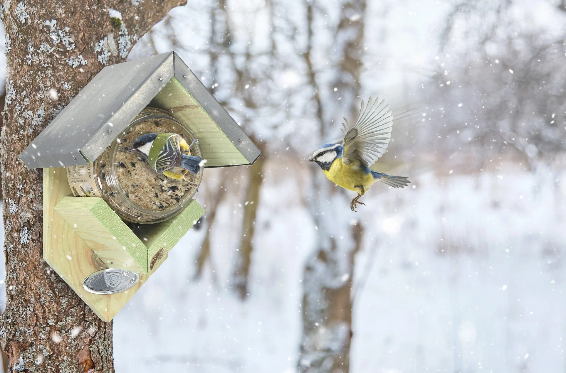 karmnik dla ptaków, drewniany karmnik, karmnik dla ptaków na zimę