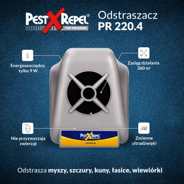 Mocny odstraszacz myszy, szczurów, gryzoni Pest-X Repel 220.4.