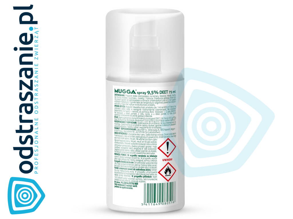 Mugga Spray 9,5% DEET Środek na komary. Preparat na kleszcze.
