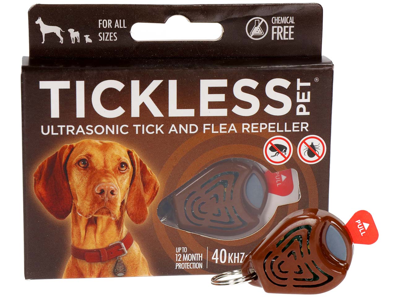 Odstraszacz kleszczy dla psów. Tickless Pet na kleszcze dla psa brązowy.