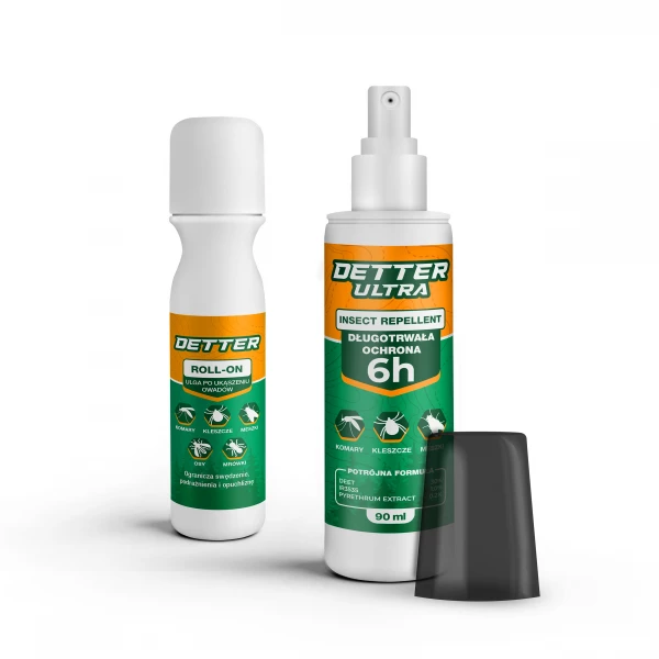 Spray na owady Detter Ultra i środek na ukąszenia owadów Detter Roll-On.