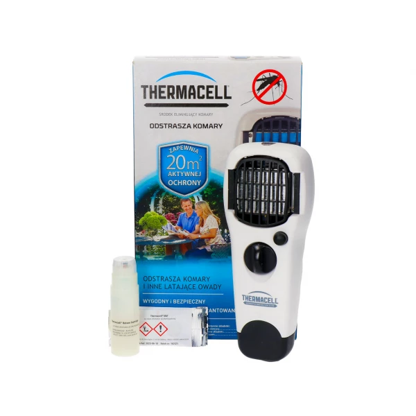 Thermacell MR150 Odstraszacz komarów i meszek biały na zewnątrz.