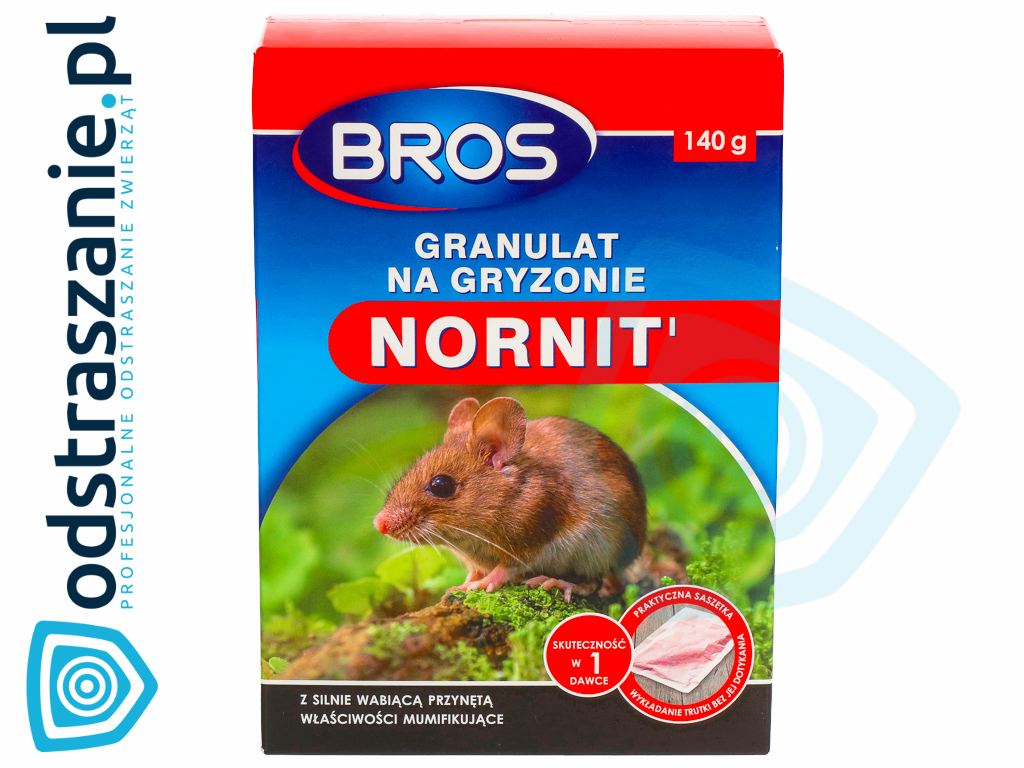 Trutka na nornice, myszy i szczury. Granulat na gryzonie Bros Nornit 140g