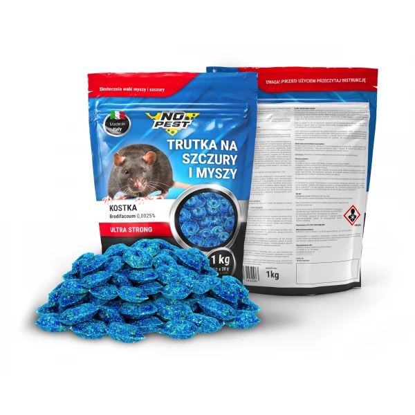 Trutka na szczury, myszy, gryzonie No Pest® niebieska kostka brodifakum 1kg.